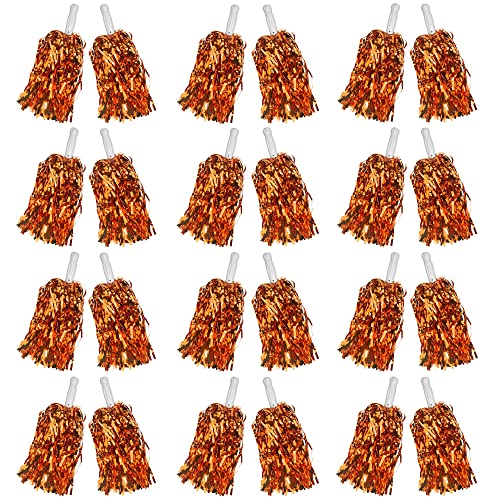 24PCS Cheerleading Pom Poms Metallic Foil Plastic Pom Poms with Baton Handle for Game Sports Squads Dancing Party Football Basketball Club Spirit Sports Stage Performance Celebration (orange)