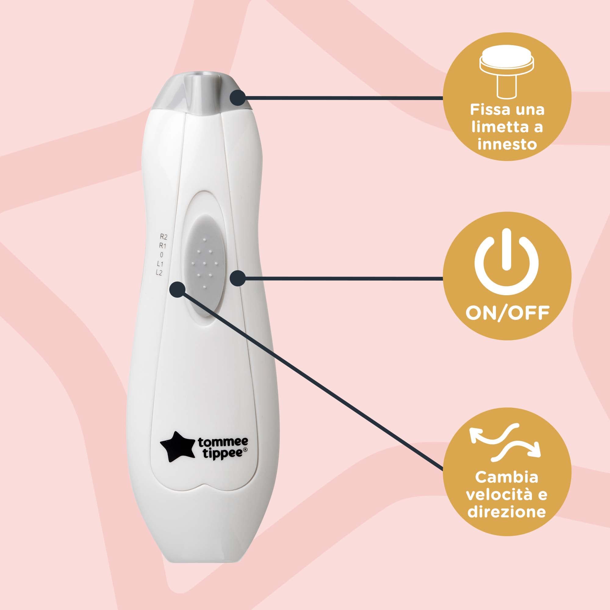 Tommee Tippee Tagliaunghie Bambini Elettrico, a Batteria, 6 in 1 con Luce LED, sicuro e motore silenzioso, Set Manicure per Neonati e Adulti, 0-12 mesi+