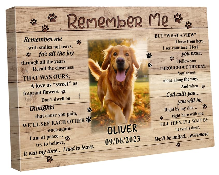 S101615 Dog Memorial Landscape Canvas, Remember Me Gift for Dog Lovers Dad, Personalized Memorial With Picture Name Date