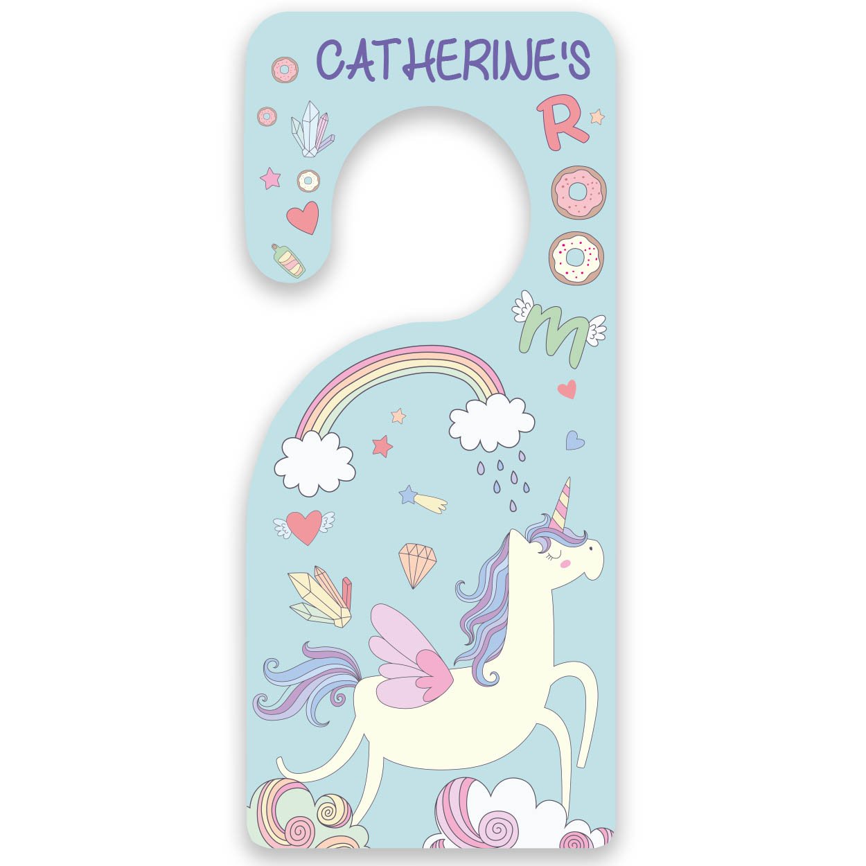 Paper Themes Blue Door Signs For Kids Bedroom Door Personalised Door Hangers - Unicorn Dream