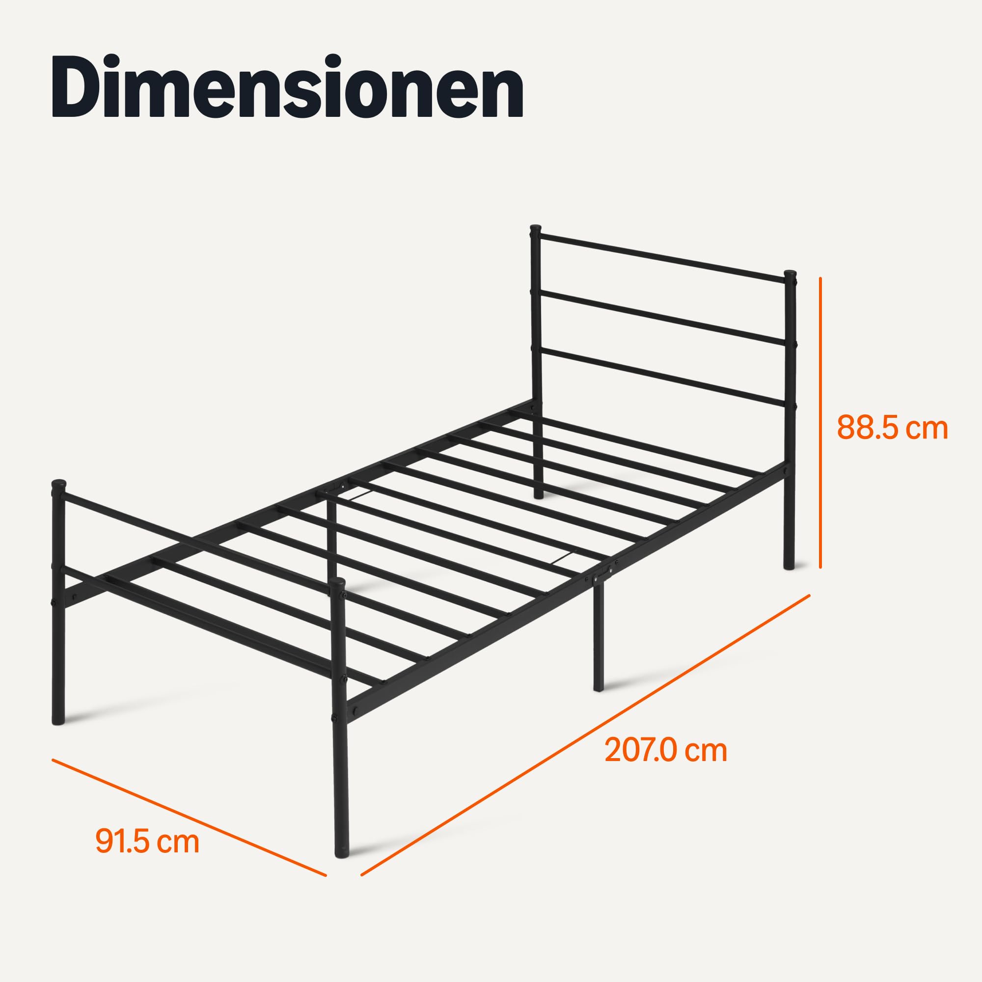 Amazon Basics Bettgestell mit Kopfteil, rutschfest mit Stahllamellen, Metall, Nicht klappbar, 90 x 200 cm, Einzelbett, schwarz
