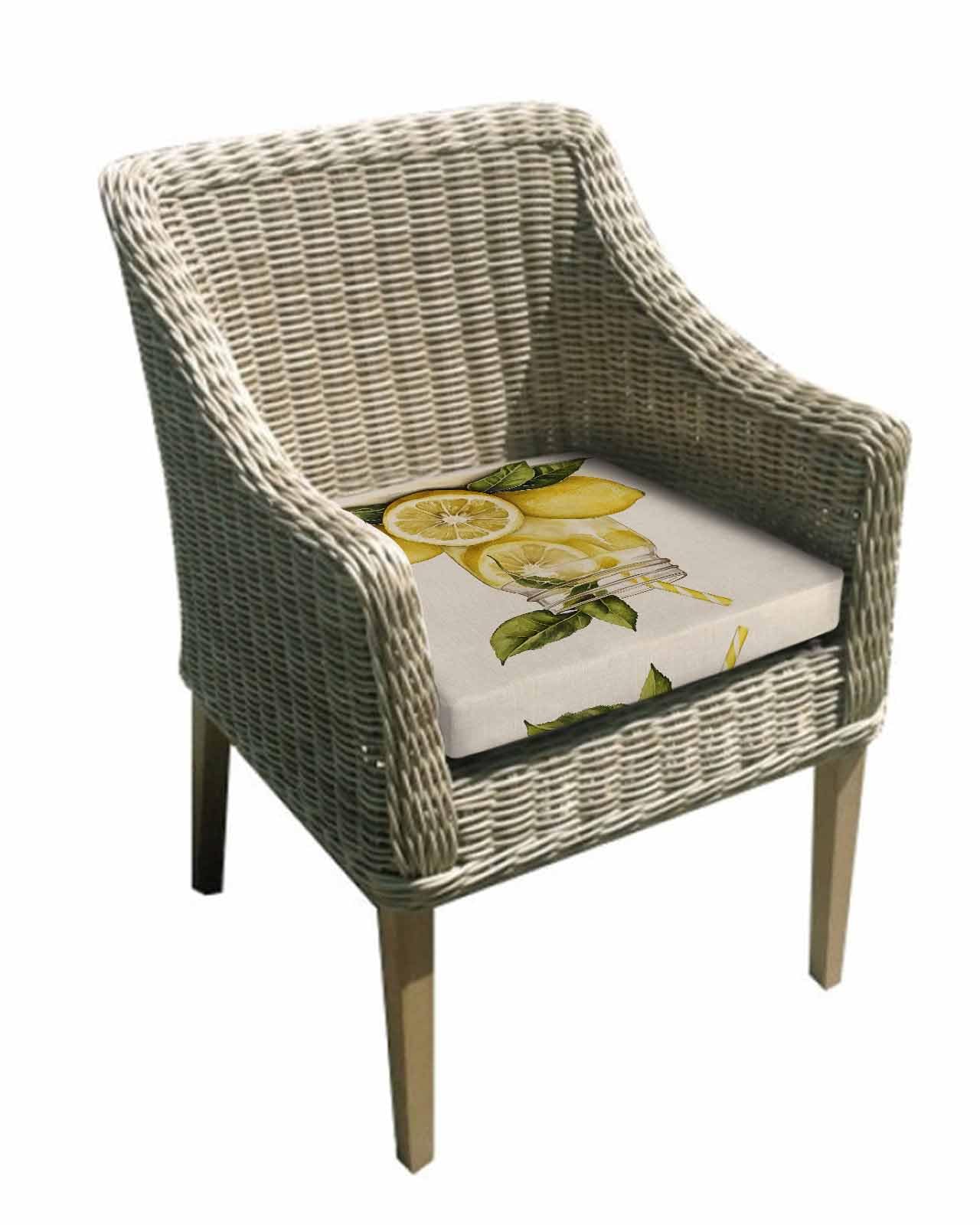 2 Pack Summer Lemon Waterproof Cushion Covers with Ties, Outdoor Patio Chaise Lounge Chair Seat Cushion Slip Covers Replacement(Only Cover) Yellow Fruits Green Leaf Vintage 24