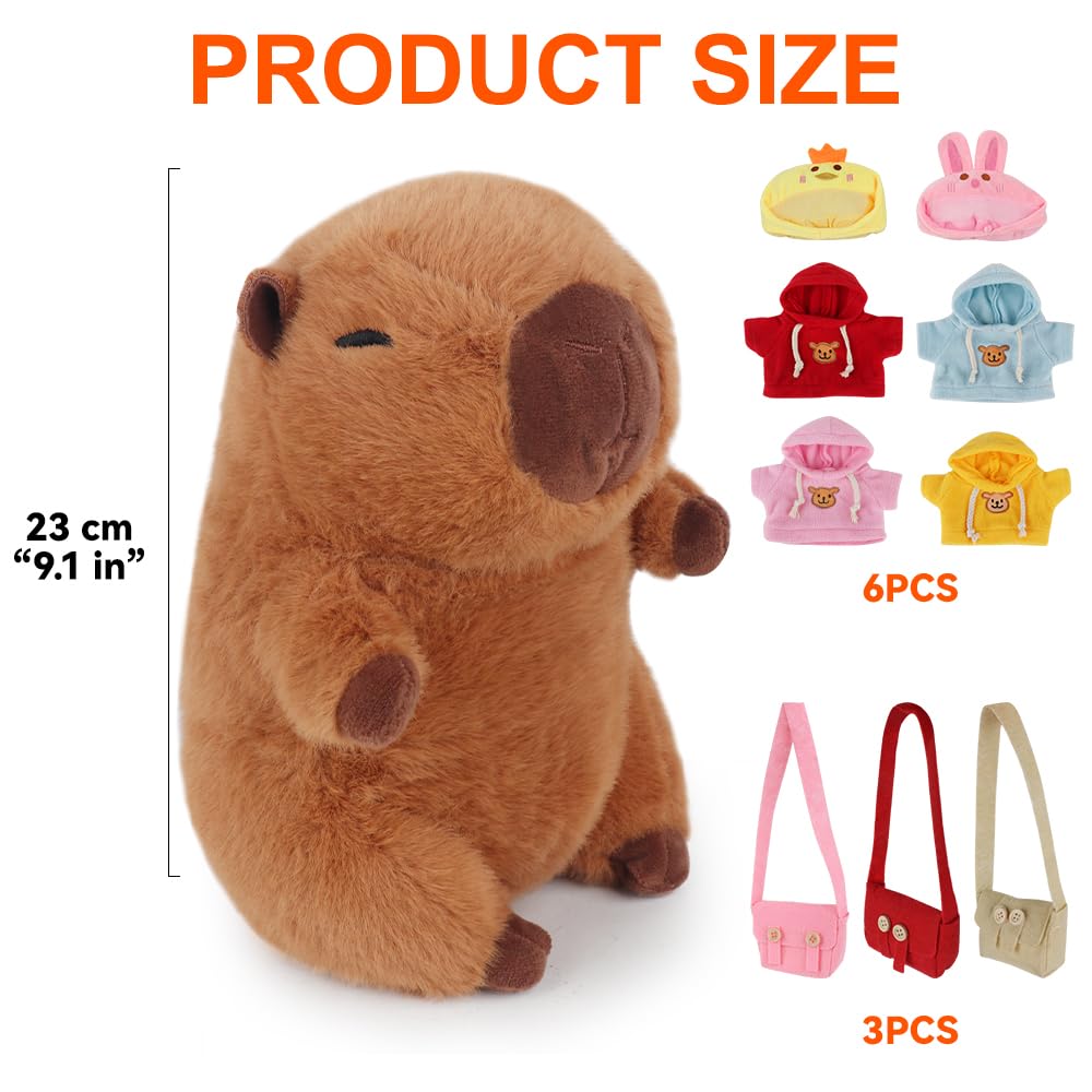 KBIBCK Capybara Plush with 10 PCS Clothes &Accessories, 25cm Capybara Stuffed Animal, Cute CapybaraTeddy - Image 2