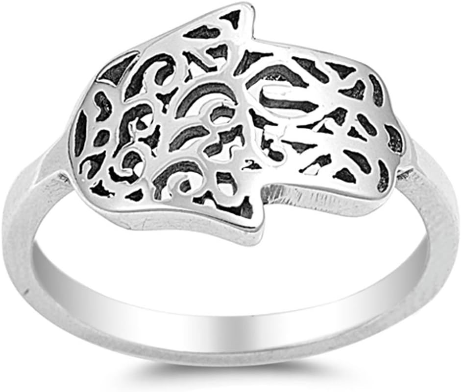 Sideways Hand of God Filigree Hamsa Ring .925 Sterling Silver Band Sizes 5-10