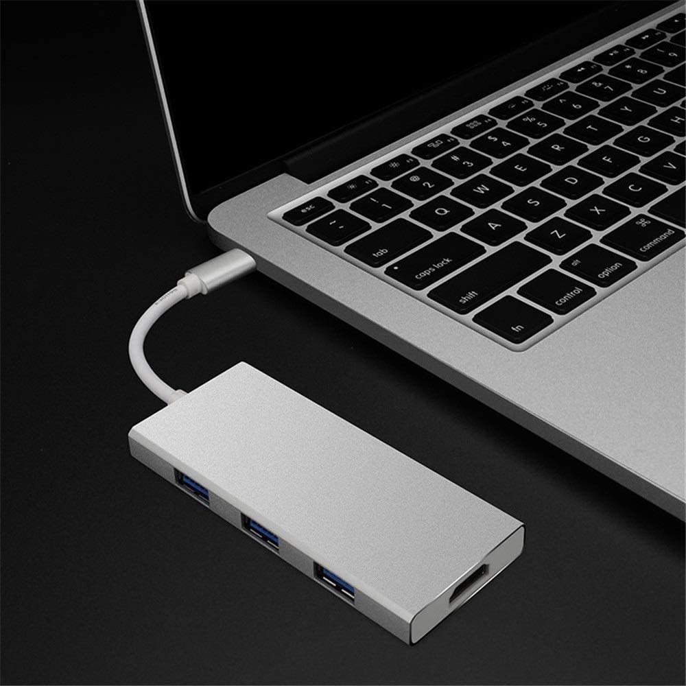 USB C Hub 7-en-1 Multi-Port C-Hub con 4K HDMI 3 Puertos USB 3.0 Compatible con Lector de Tarjetas SD TF Carga PD