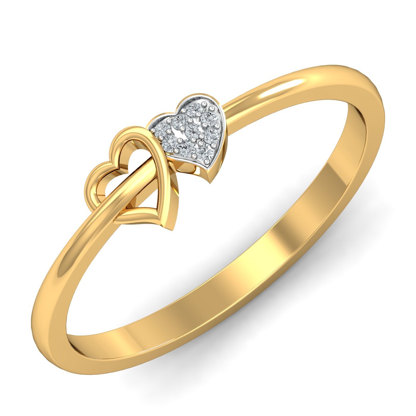 KuberBox 14KT Yellow Gold Tocco Hearts Ring for Women
