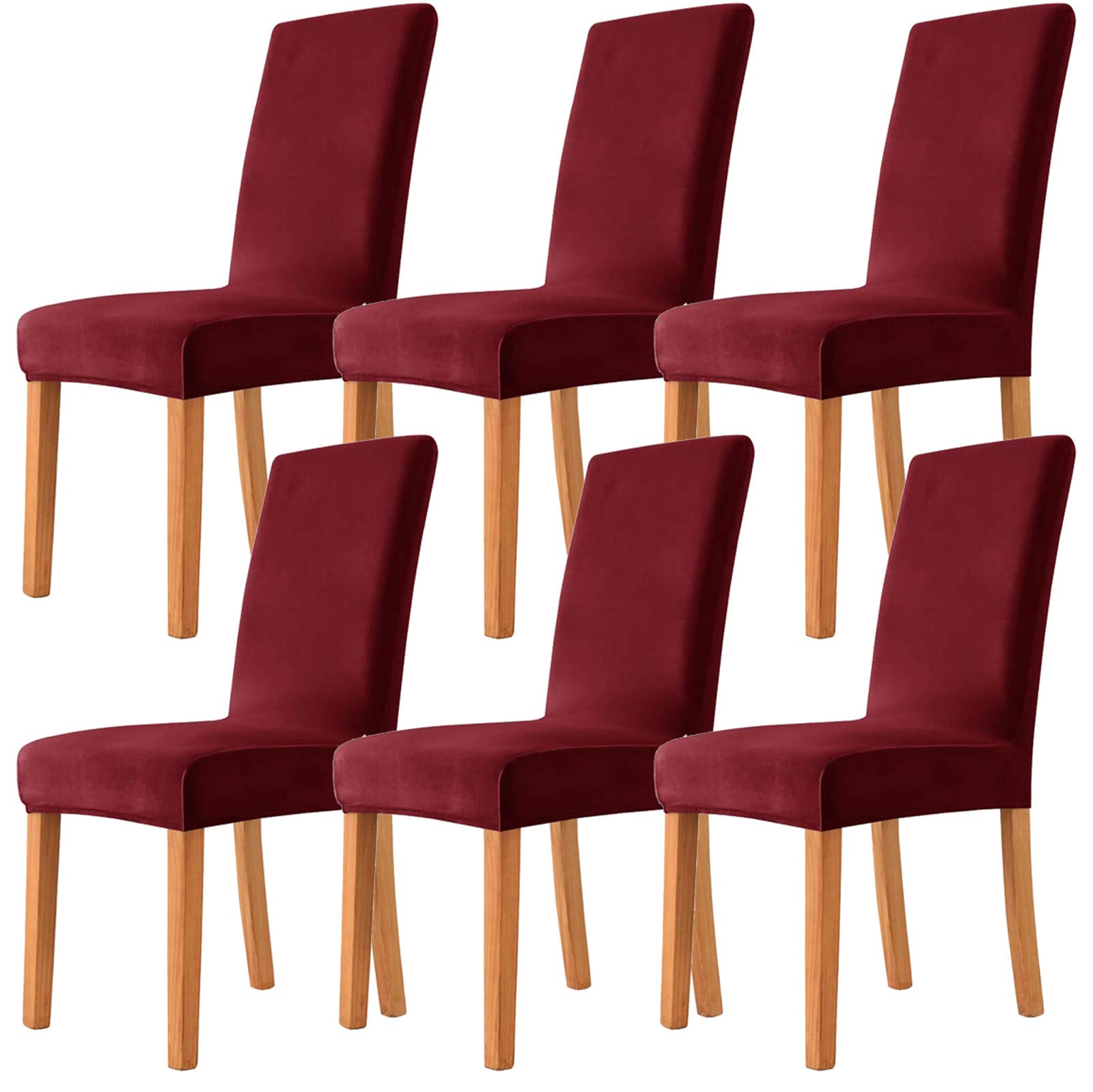 Lot housses de chaise de salle à manger en velours rouge vin extensible
