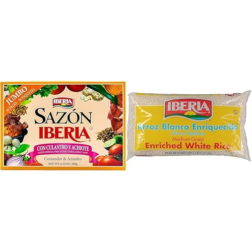 Sazon Iberia con cilantro y achiote 6.34 onzas (36 paquetes) + arroz blanco Iberia de grano medio, 5 libras