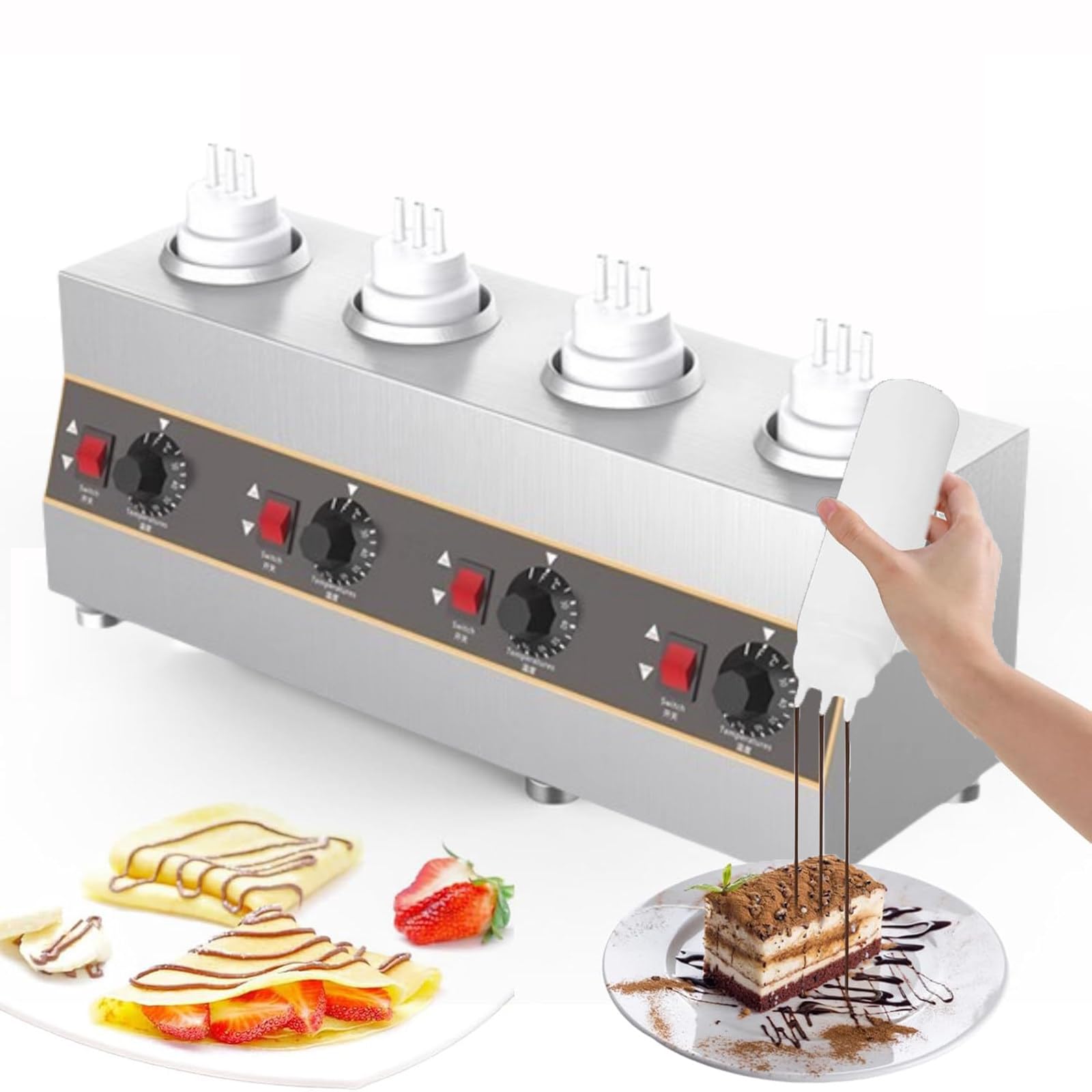 Calentador Eléctrico Salsas Alimentos, Dispensador Comercial Salsas, Dispensador Queso Nachos, Botellas Exprimibles, 160W, 320W, 480W, 640W, Para Caramelo, Chili, Curry, Mantequilla, Salsas 4网格