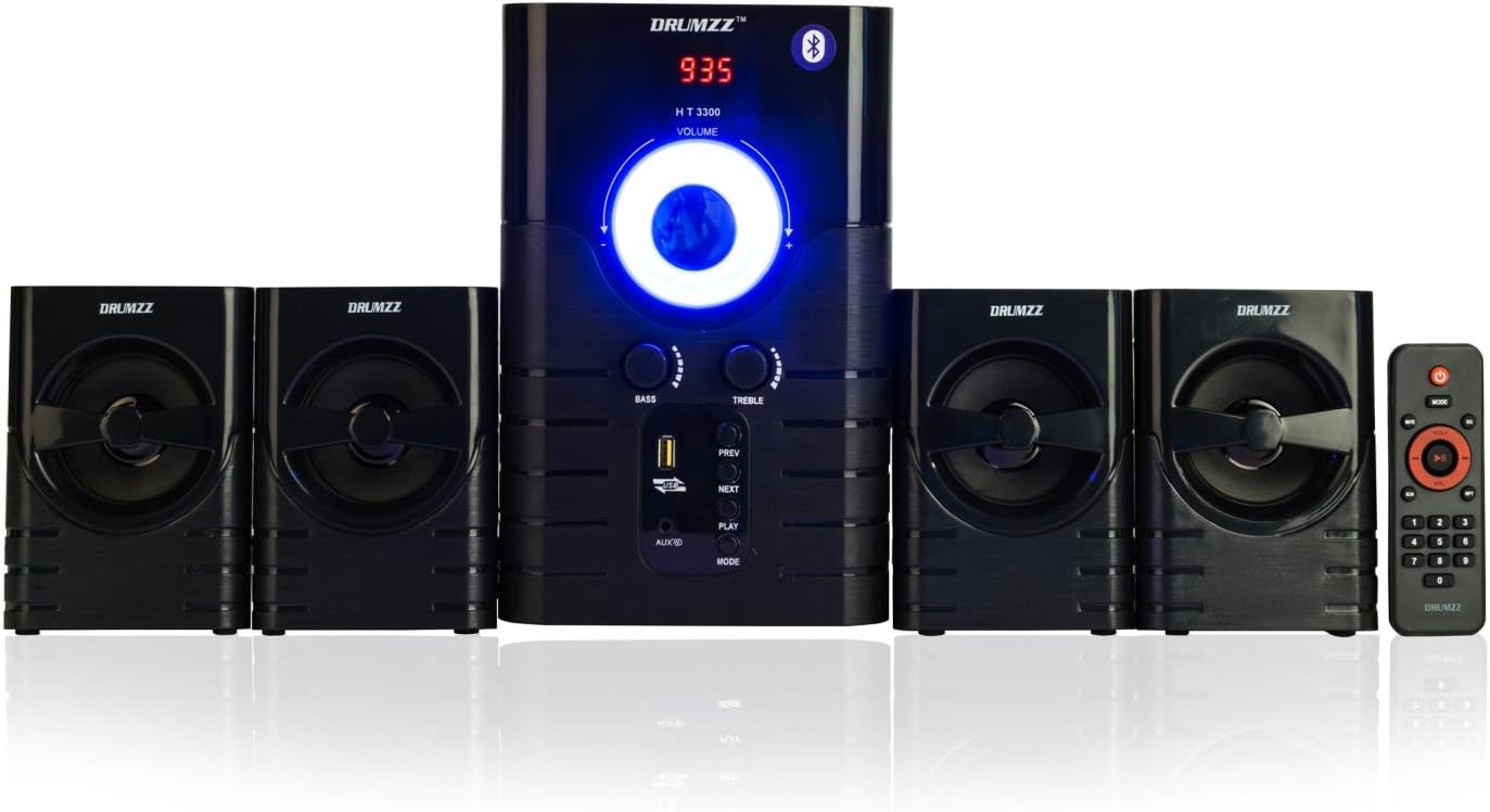 DRUMZZ 4.1 Multimedia Speaker Bluetooth Home Theater System With FM, USB, SD Card Reader Remote And Bass Reflex - HT- 3300(4.1)BT