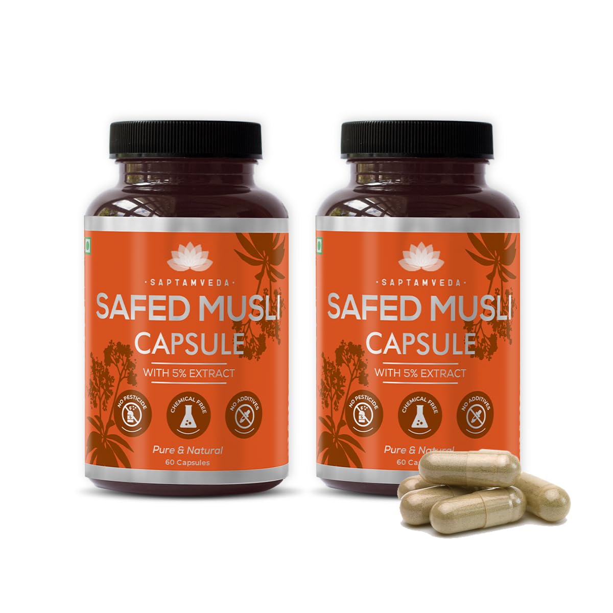 SAPTAMVEDA Natural Safed Musli Veg Capsules, 500 MG Each with Extract 120 Capsules (Pack of 2) (B09PG26HC9) Amazon Price History, Amazon Price Tracker