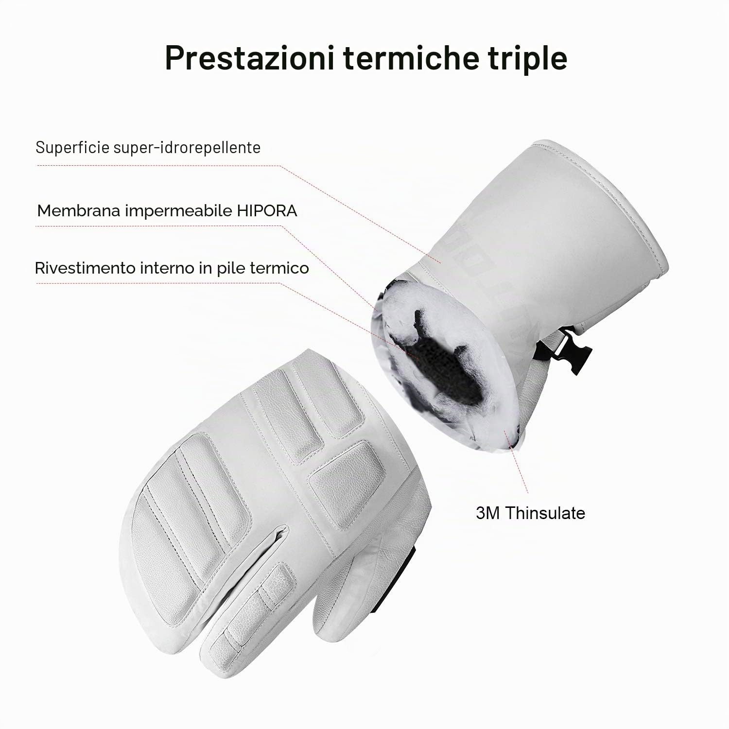 KUTOOK Guanti Termici da Sci e Snowboard Impermeabili Antivento e Resistente per Sport Invernali da Uomo e Donna