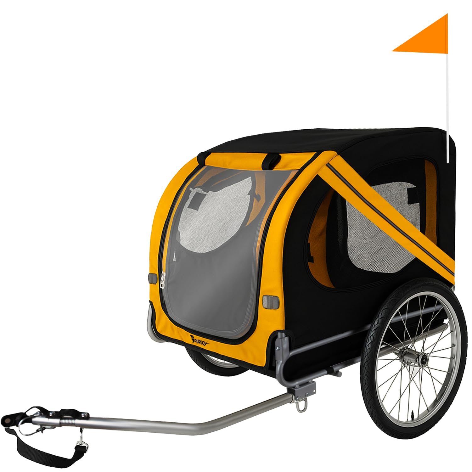 Purlov Remorque de vélo pour chien jusqu'à 40 kg, avec ceinture de sécurité, moustiquaire, housse de pluie, pneus 20" et cadre en acier