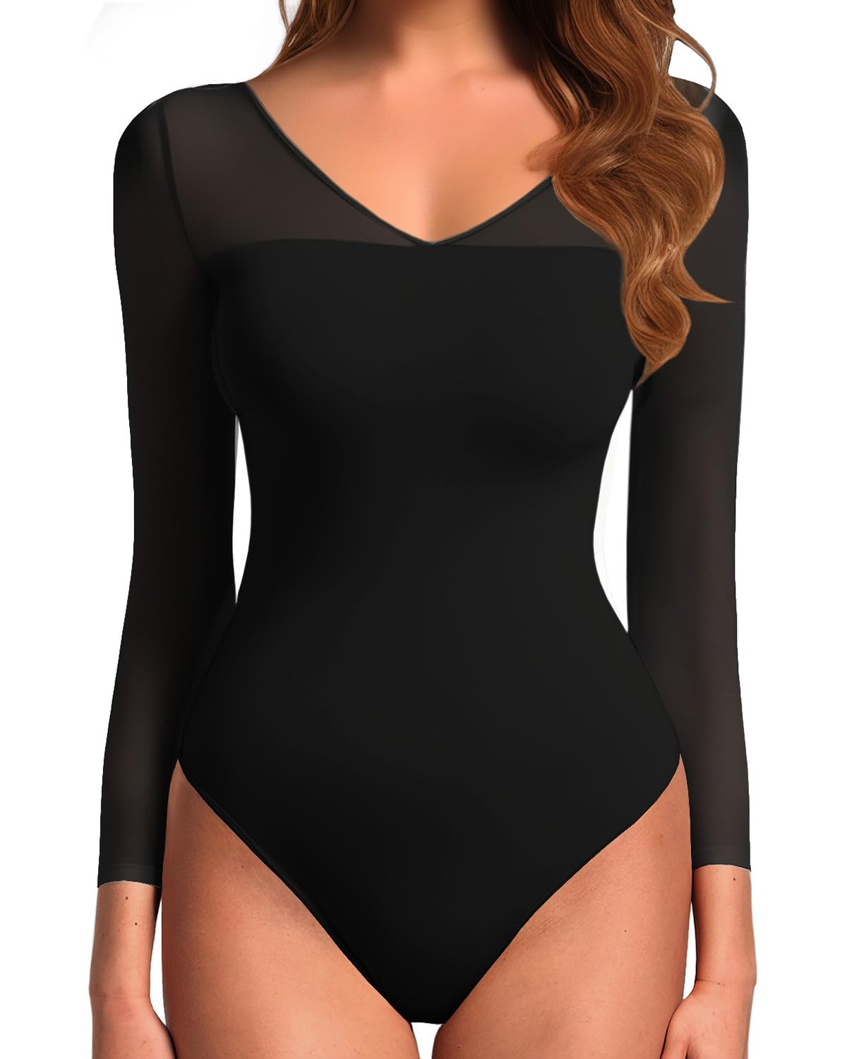 GJY Donna Bodysuit, Bodysuit Sexy Collo a V Manica Lunga Maglia Backless Tops, Jumpsuits Tops Leotard, Abiti Corpo per Uscire