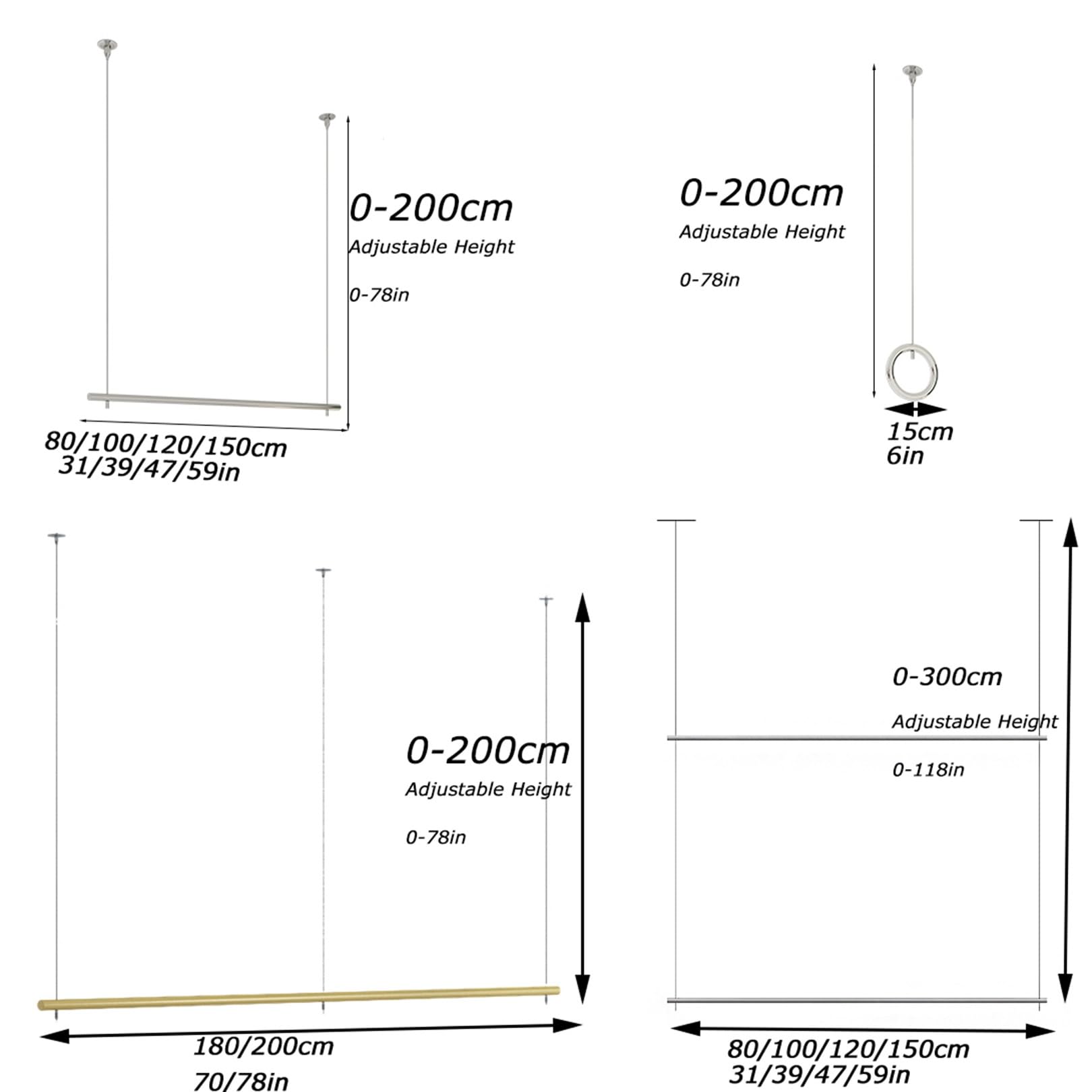 Appendiabiti da soffitto regolabile in altezza, barra appendiabiti per negozi e camere da letto, scaffale versatile da appendere per centri commerciali e uso commerciale (argento)