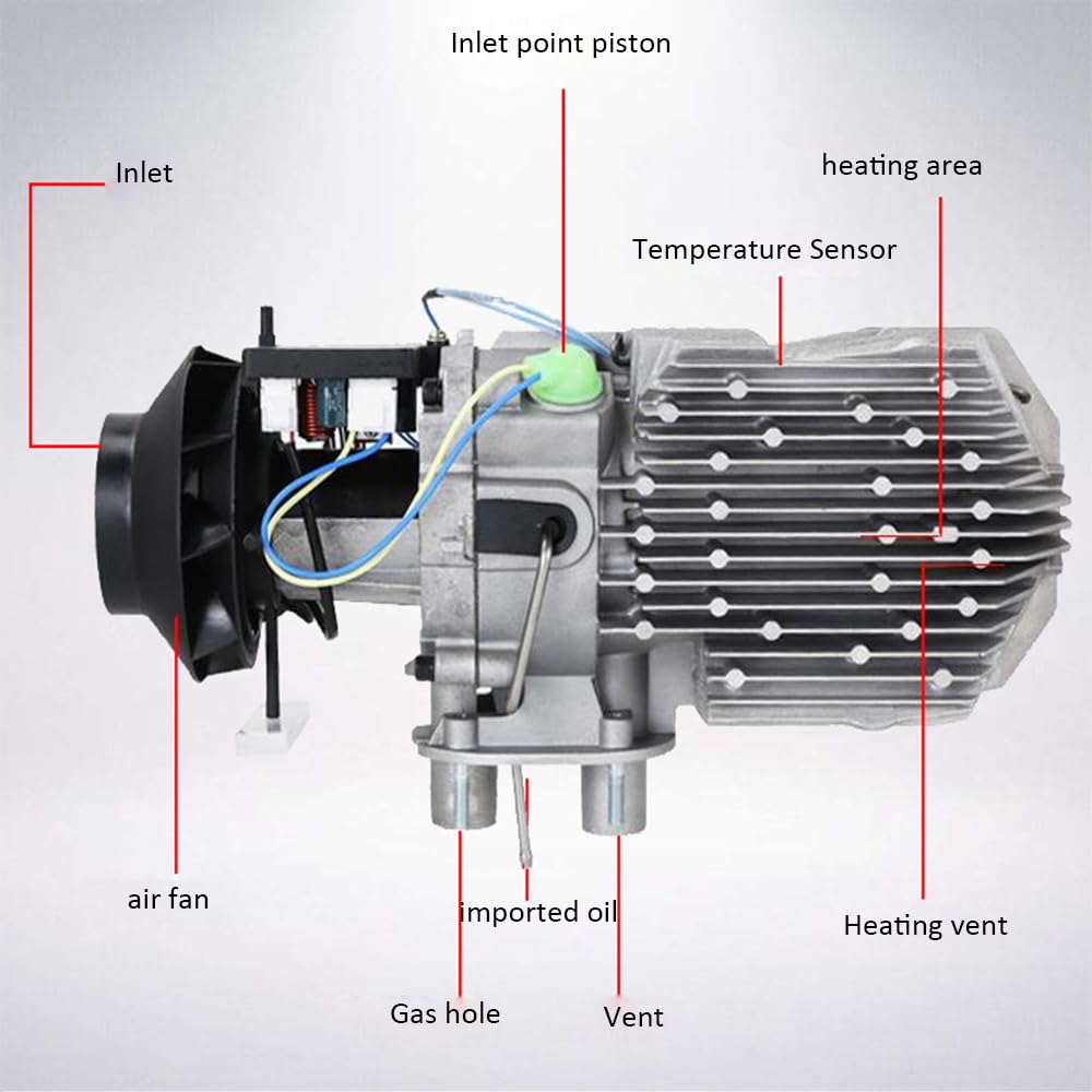 Riscaldatore d'Aria Diesel 8KW A 4 Fori con Termostato LCD del Serbatoio 5L E Telecomando, per Camion, Camper, Barca,12v