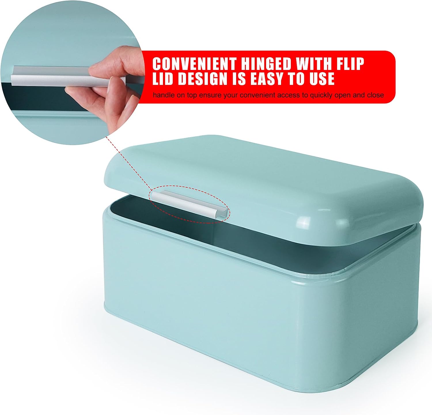 DreamsEden Metal Storage Box with Hinged Lid, Decorative Tin Box Jewelry Keepsake Bread Bin Container for Home Kitchen Counter (Blue)