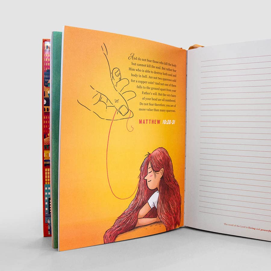 Living and Powerful Unique - Illustrated lined Journal with 45 illustrated pages, Orange and Gold, 18cm x 24cm Large Luxury Journal - Image 4
