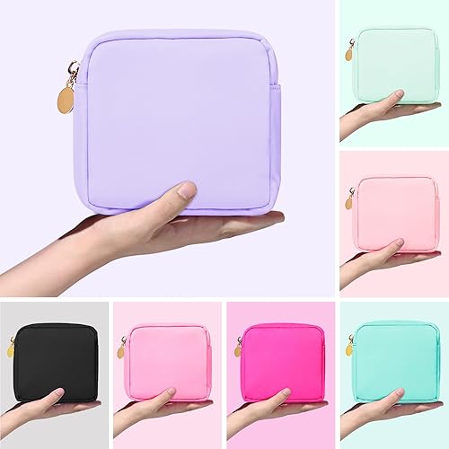Miniatura 4 de SOIDRAM Pequeña bolsa de viaje de maquillaje, Organizador de artículos de tocador púrpura, Bolsas de cremallera Preppy cosméticos de nylon, Trébol