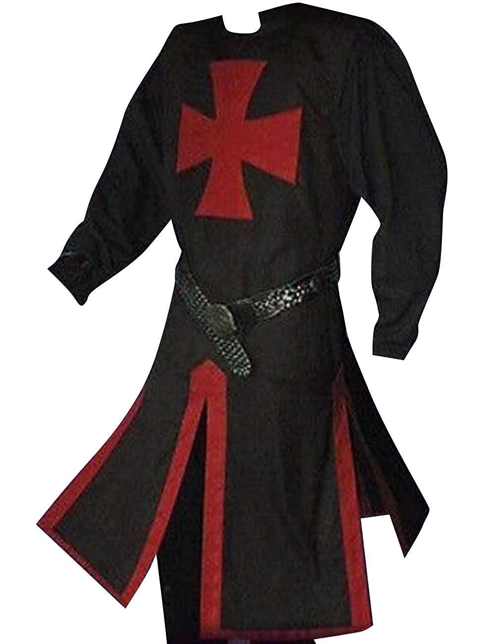 Enjoybuy Mens Medieval Crusader Knights Templar Tunic Costumes Renaissance Halloween Warrior Black Plague Cloak Cosplay Top