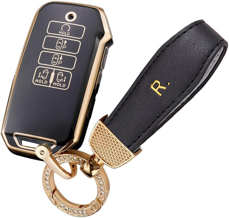 SANRILY 9 Button Key Fob Cover for Kia K5 Sedona 2021 K8 V6 2022 EV6 GT Linie Seltos Sportage R K3 K4 Stinger Sorento Cerato 9 Taste Keyless Key Case with Bling Keychain Gray-Blue