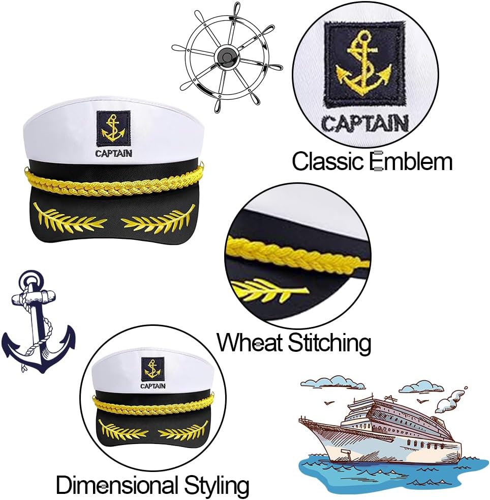 Adjustable Sailor Hat Yacht Captain Hat for Adult Women Men Christmas Party Sailor Costume Cosplay Navy Costume Accessory