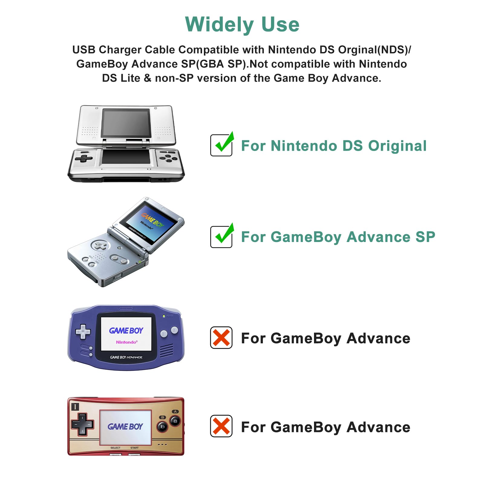Câble de Charge USB pour Nintendo NDS et GBA SP-120 cm, Recharge Facile via USB, Chargeur Compatible avec Game Boy Advance SP/Nitendo DS