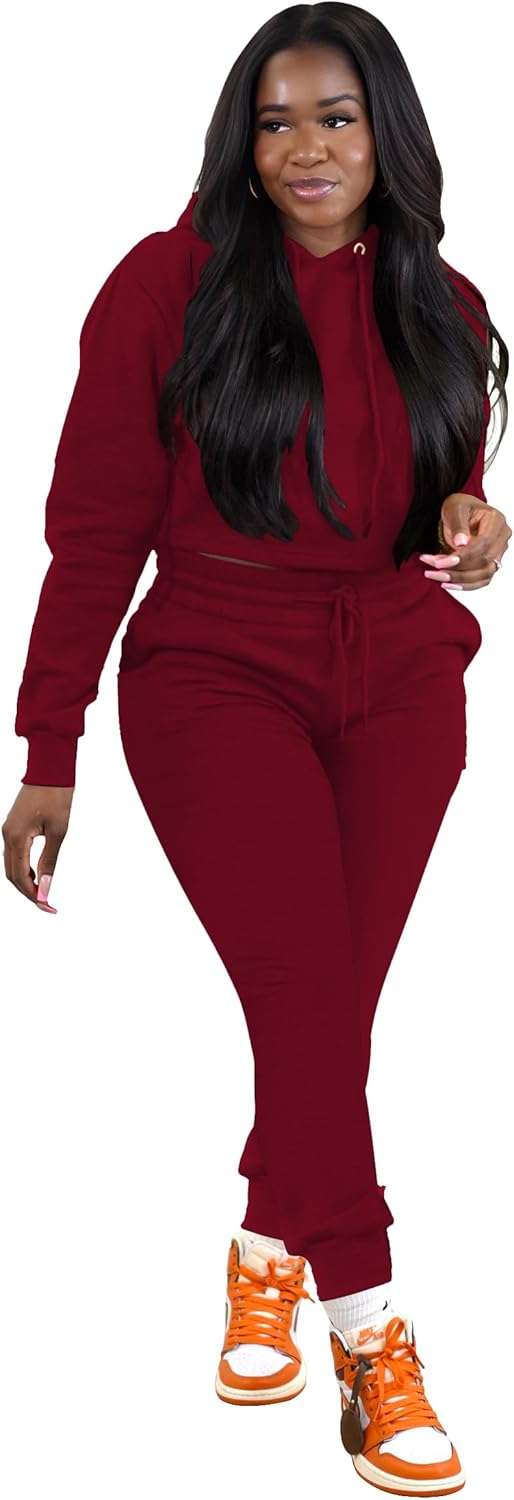 TOPSRANI Womens Two Piece Outfits Bodycon Tracksuit Sweatsuits Hoodie Solid Jogger Biker Workout Lounge Long Sleeve Pant Sets - Image 4