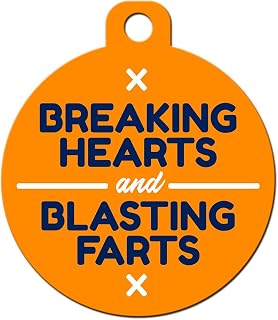 Funny Dog Cat Pet ID Tags - Add Your Contact Information, Customize Colors (Breaking Hearts and Blasting Farts)