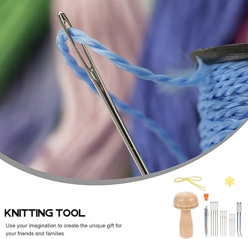 Miniatura 9 de HEALLILY 1 juego de suministros de madera Darner de madera con agujas de coser, enhebrador de banda de goma