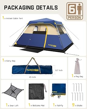 FanttikOutdoor Camping Tent 4/6/8/10 Person Instant Cabin Tent Setup in 60 Seconds with Rainfly & Windproof Portable with Carry Bag for Family Camping & Hiking, Upgraded Ventilation, Navy Blue