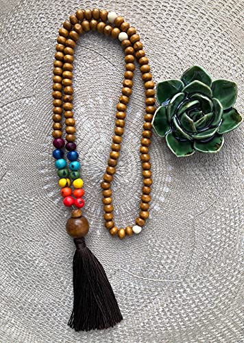 Japamala 108 Contas De Madeira E Açaí Cores Dos Chakras