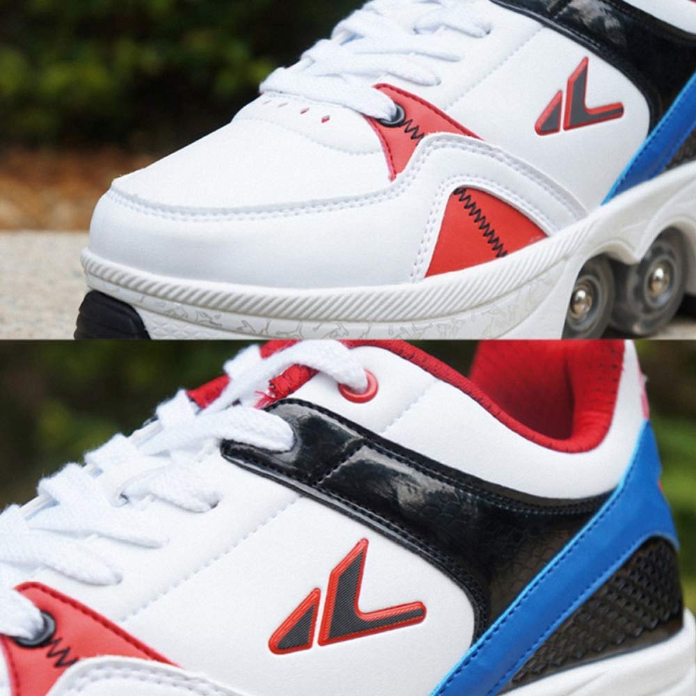 Unisex-Kinder Skateboard Schuhe Kinderschuhe Mit Rollen Skate Shoes Rollen Schuhe Sportschuhe Laufschuhe Sneakers Mit Rollen Kinder Jungen Mädchen,WhiteBlue-36