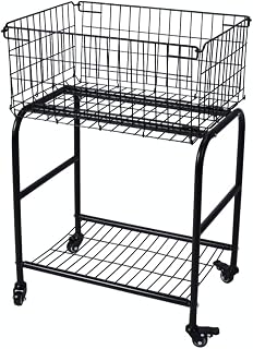 31" in Tall Large Capactiy Rolling Laundry Basket with Commerical Wheels,Metal Frame Storage Mesh on bottom for Organizer and Clothing storage,Black unique foldable Wire laundry Cart (Black)