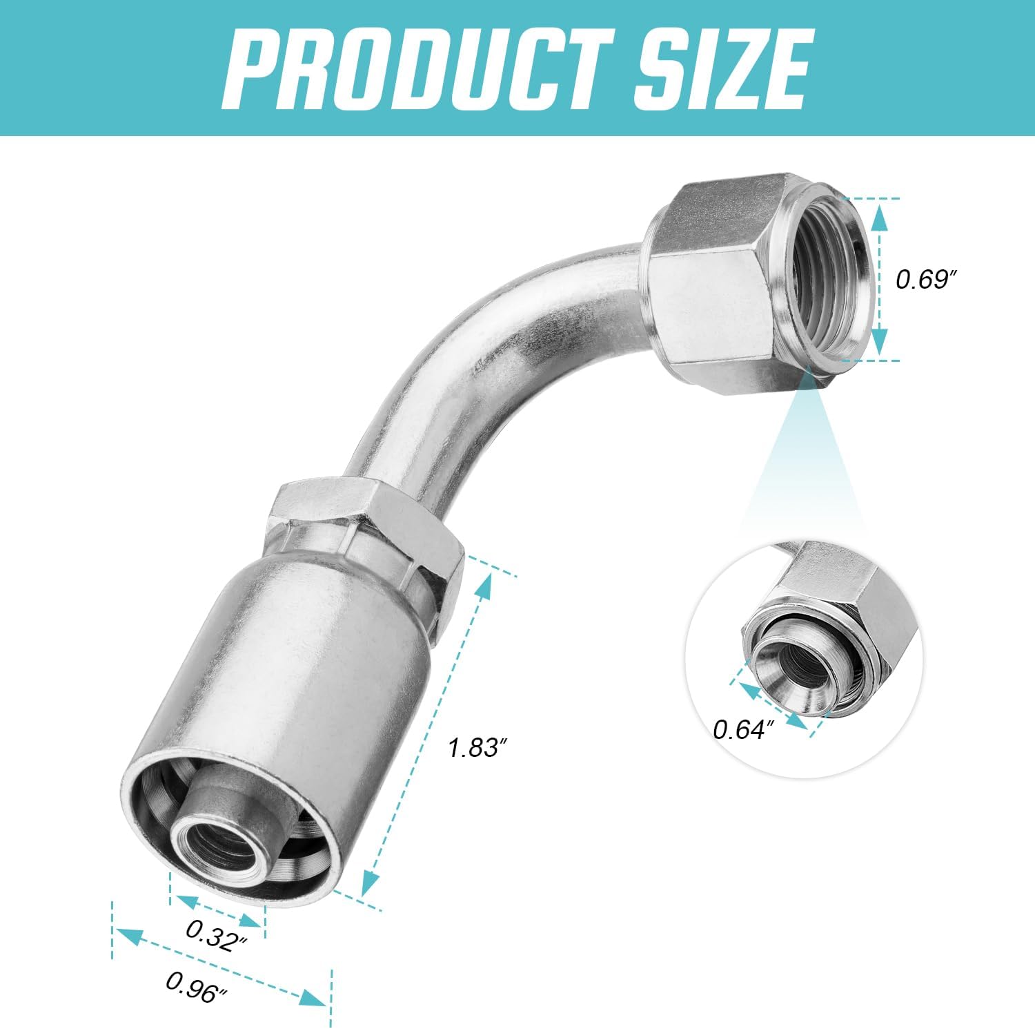 10 PCS 90° Hydraulic Hose Fittings, for 1/2" Hose x 1/2" JIC 37° Female 90° Hydraulic Hose End Elbow Crimp Fitting