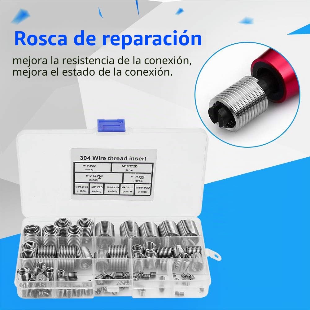M5 M6 M8 M10 M12 M14 M16 304 Insertos de rosca Inserto de rosca de acero inoxidable Kit de surtido Tornillo helicoidal con caja de plástico