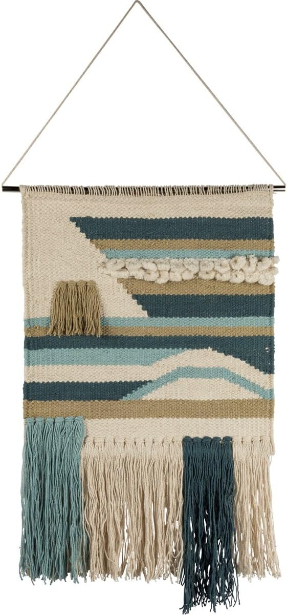 Primitives by Kathy Seaside Woven Wall Hanging, Handmade Bohemian Fringe Tassel Banner, Cotton, 14"W x 22"L