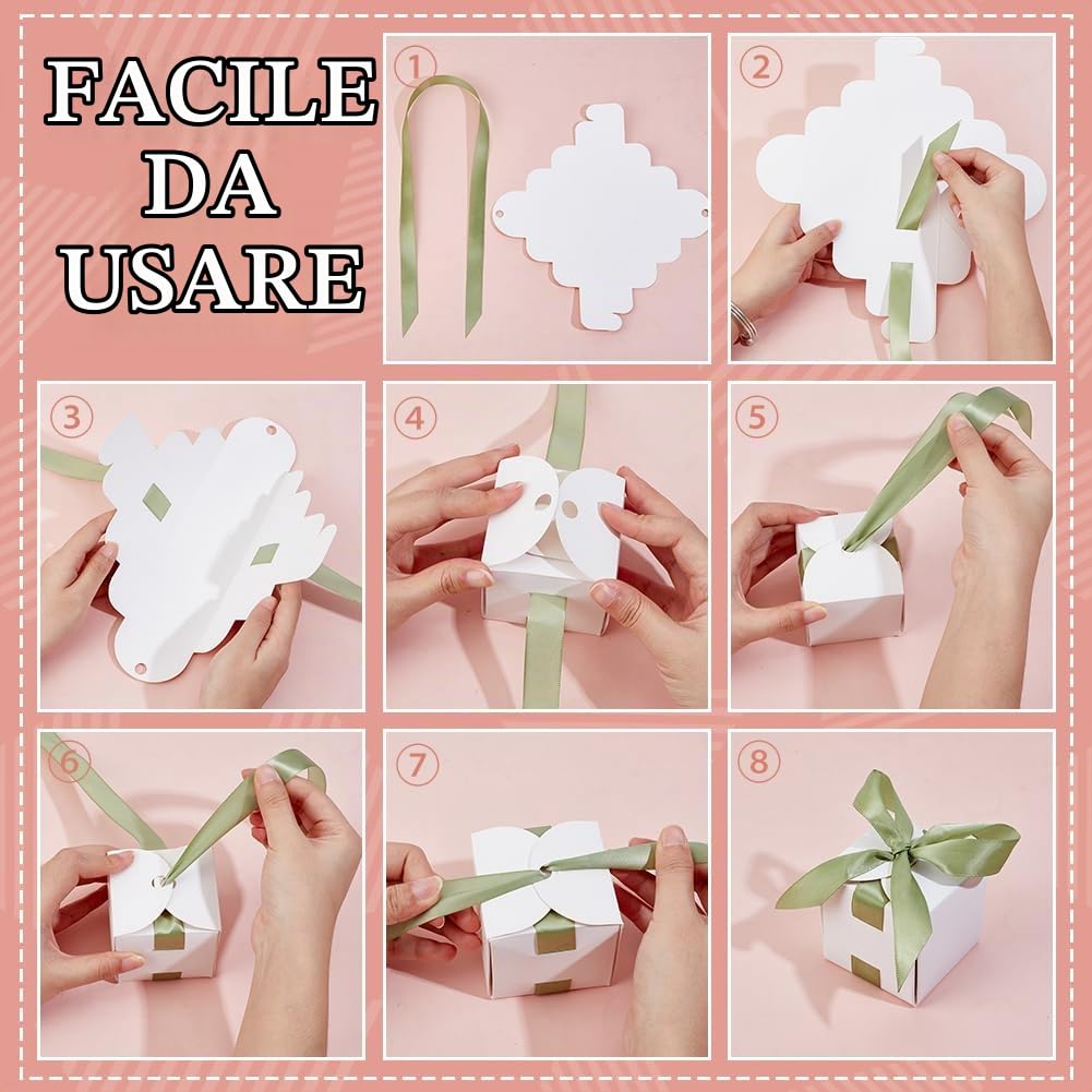 BENECREAT 60 Scatola per Bomboniere, Scatole Regalo per Feste di Matrimonio Da 6.5x6.5x6.5cm con Nastro Verde per Compleanni, Parti, Anniversari, Natale