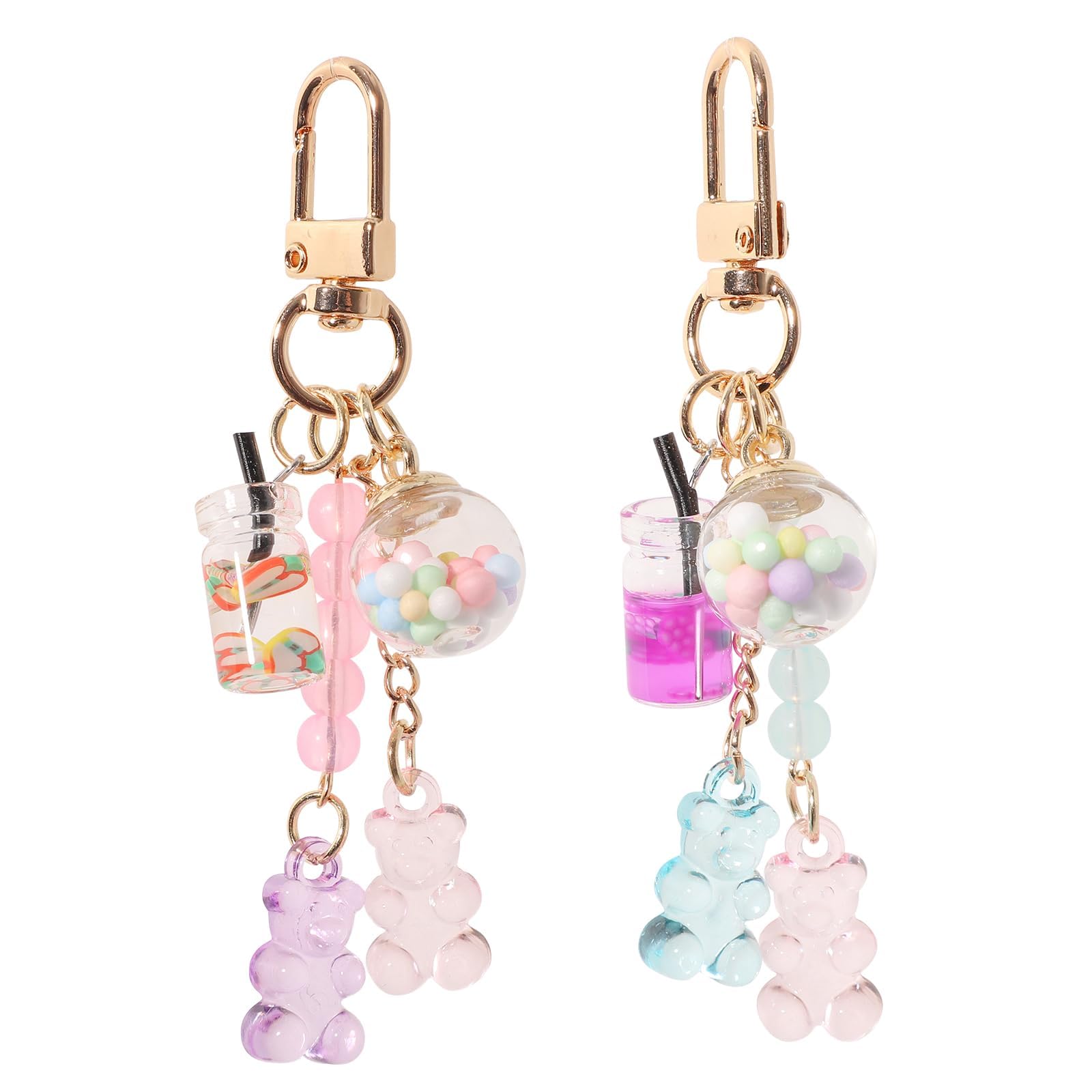 2Pcs Cute Bear Keychain, Candy Color Macaron Resin Bear Charms, Kawaii Liquid Gummy Backpack Key Ring, Fashion Doll Keychain Accessories for Women Girls Kids-image-14