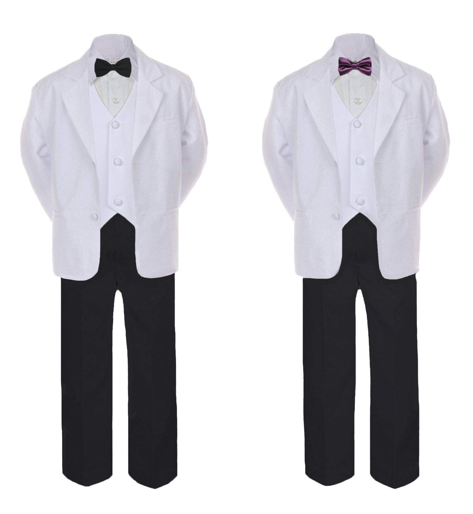 6pc Baby Toddler Boy Teen Formal Black & White Suit Set Satin Bow tie Sm-20