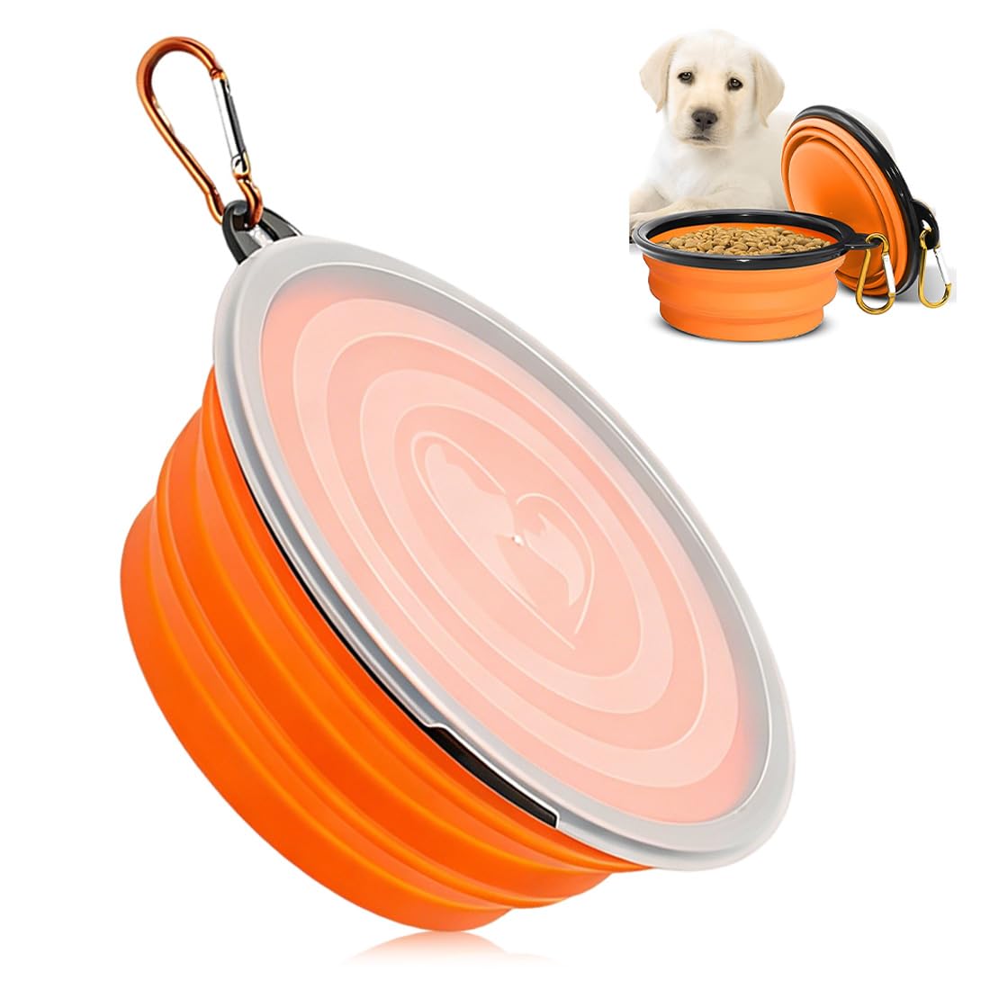 1 x Collapsible Silicone Pet Bucket with Lid - 22 fl oz, BPA Free - Portable with Carabiner - Food and Water - Ideal for Travel with Dogs and Cats