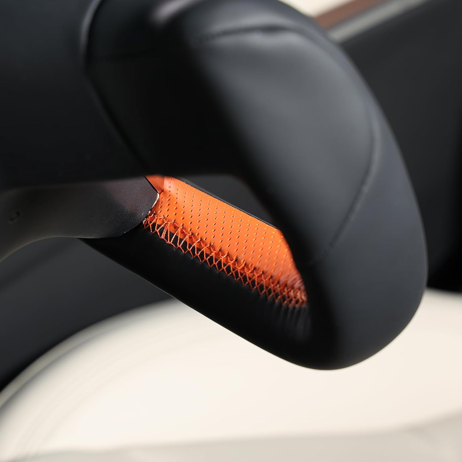 MEWANT Hand Stitched White Leather Steering Wheel Cover Wrap for Tesla Model S 2021-2023 / Model X 2021-2023 Steering Wheel Accessories
