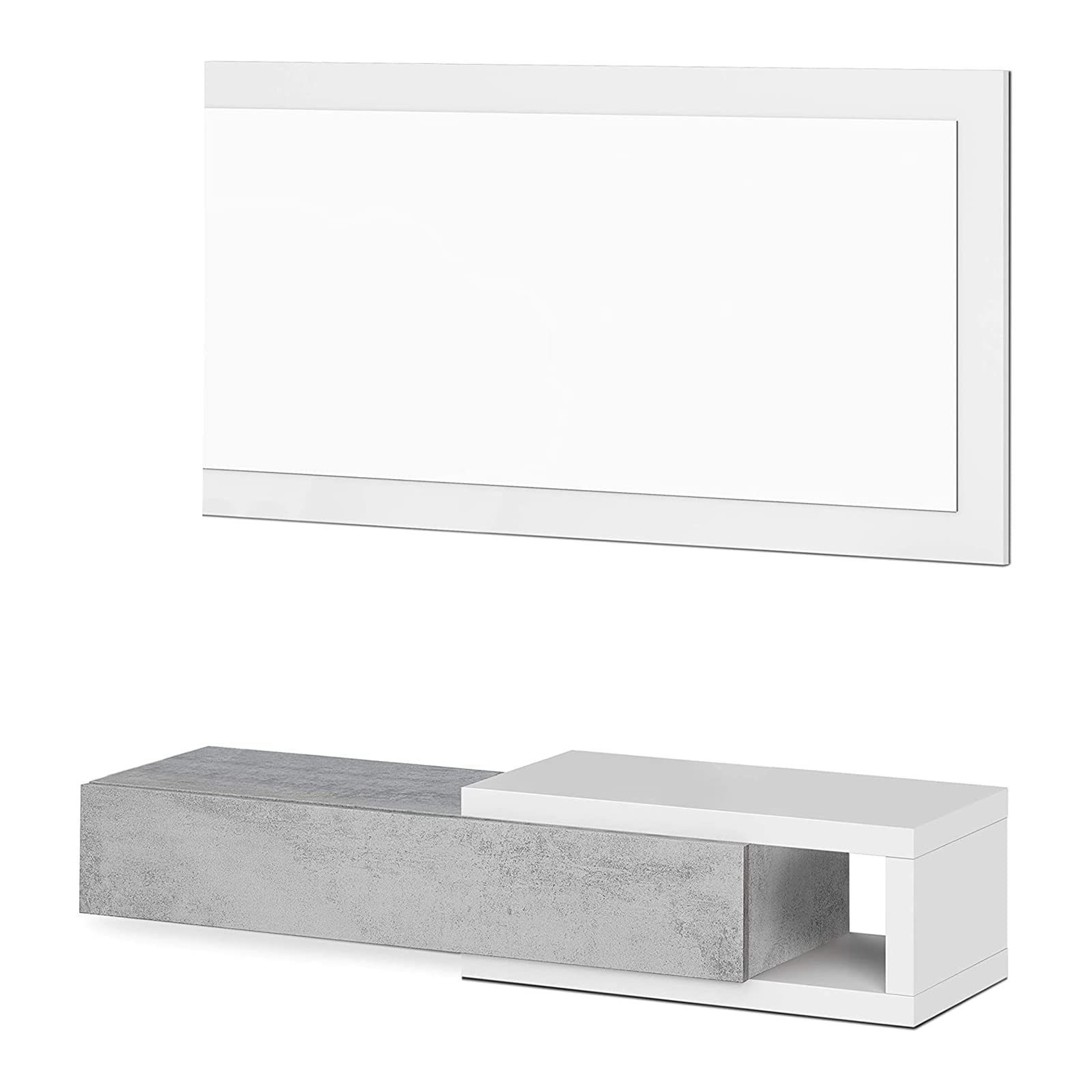 Mondo Viro Kit Mueble de entrada colgante con espejo Noon de aglomerado 95 x 26 cm 19 h (Cemento)