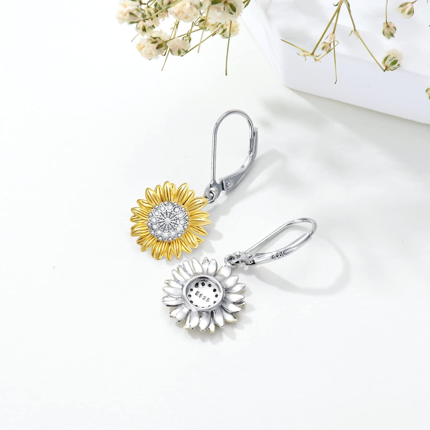 POPKIMI Sunflower Gifts Sunflower Hoop Earrings Sterling Silver Jewelry - Image 6
