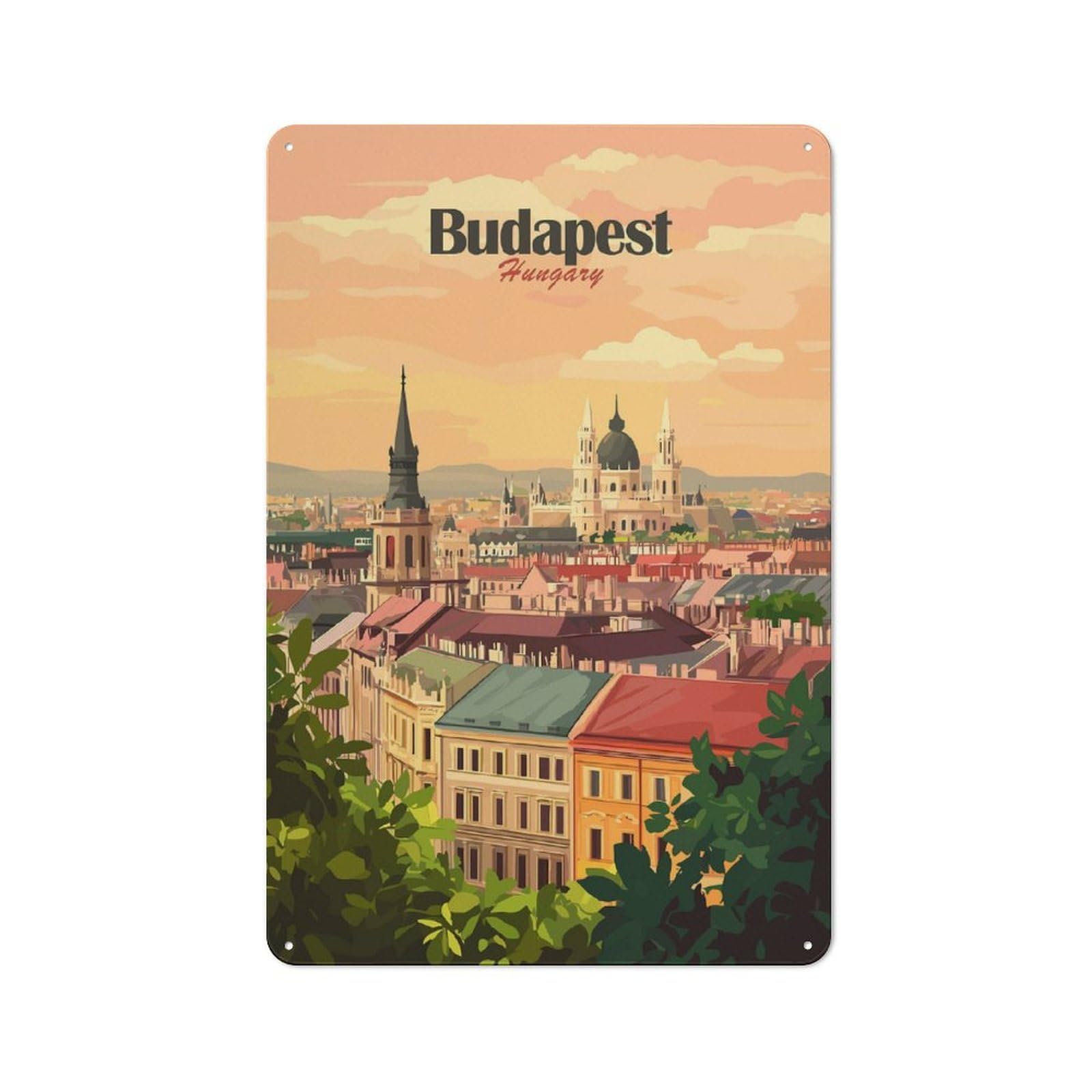 Junmoney Style-2 Metal Wall Sign 30X20cm Featuring Budapest Cityscape(2) For Hallway Wall, For Vintage Wall Decor Fans, For Cafés, Pubs And Restaurants