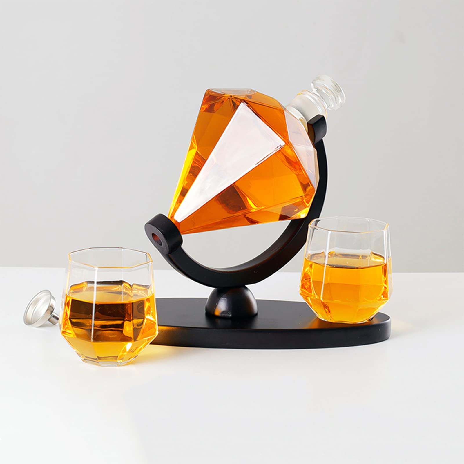 Karafki do wina ręcznie dmuchane whisky wysokiej borokrzemowe bezołowiowe szkło odporne na wysokie temperatury zestaw, naczynia barowe szlifowane diamentowo, zestaw drewnianych półek