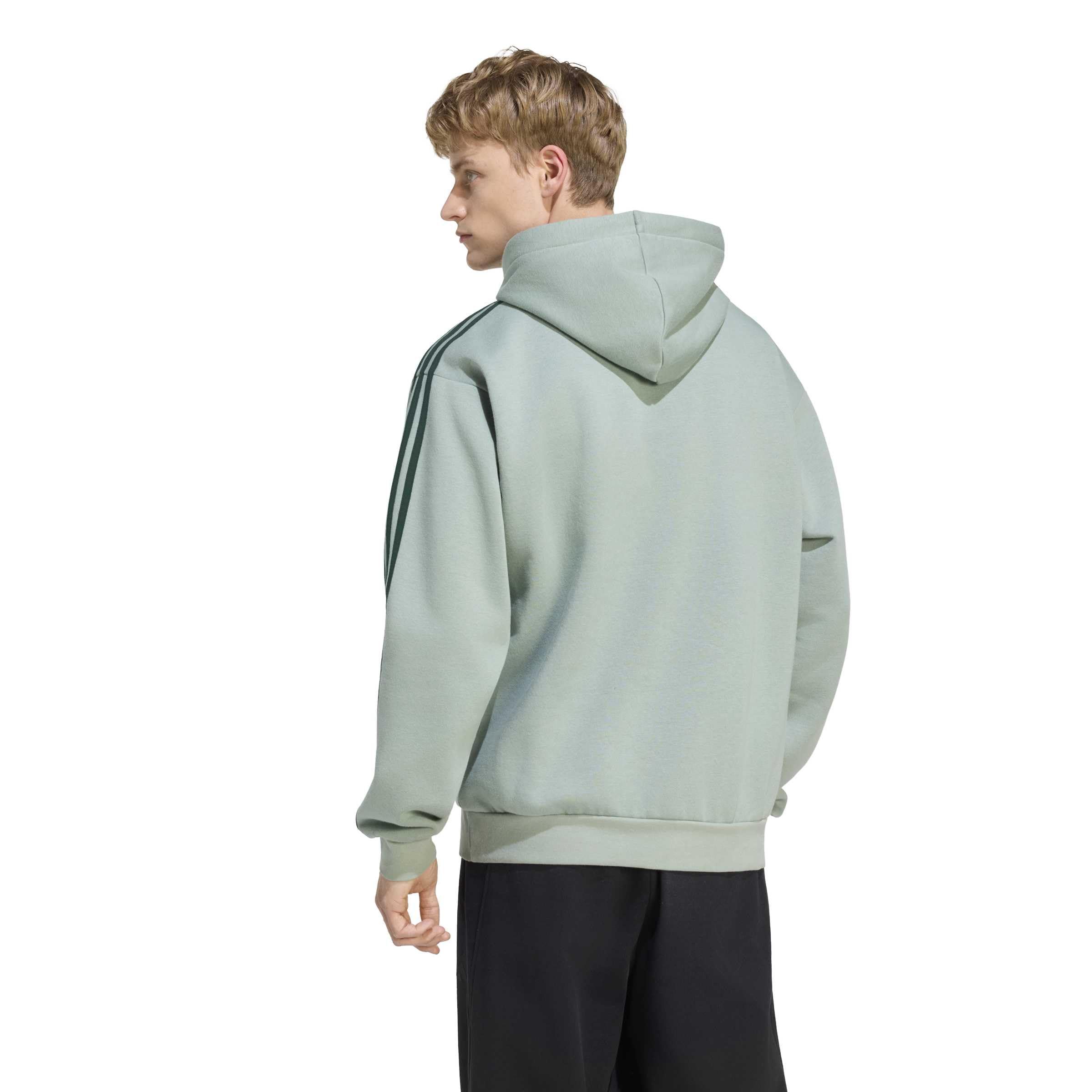 adidas Mezczyzni Essentials 3-Stripes Fleece Hoodie Sweatshirt, silver green/collegiate green, XXL
