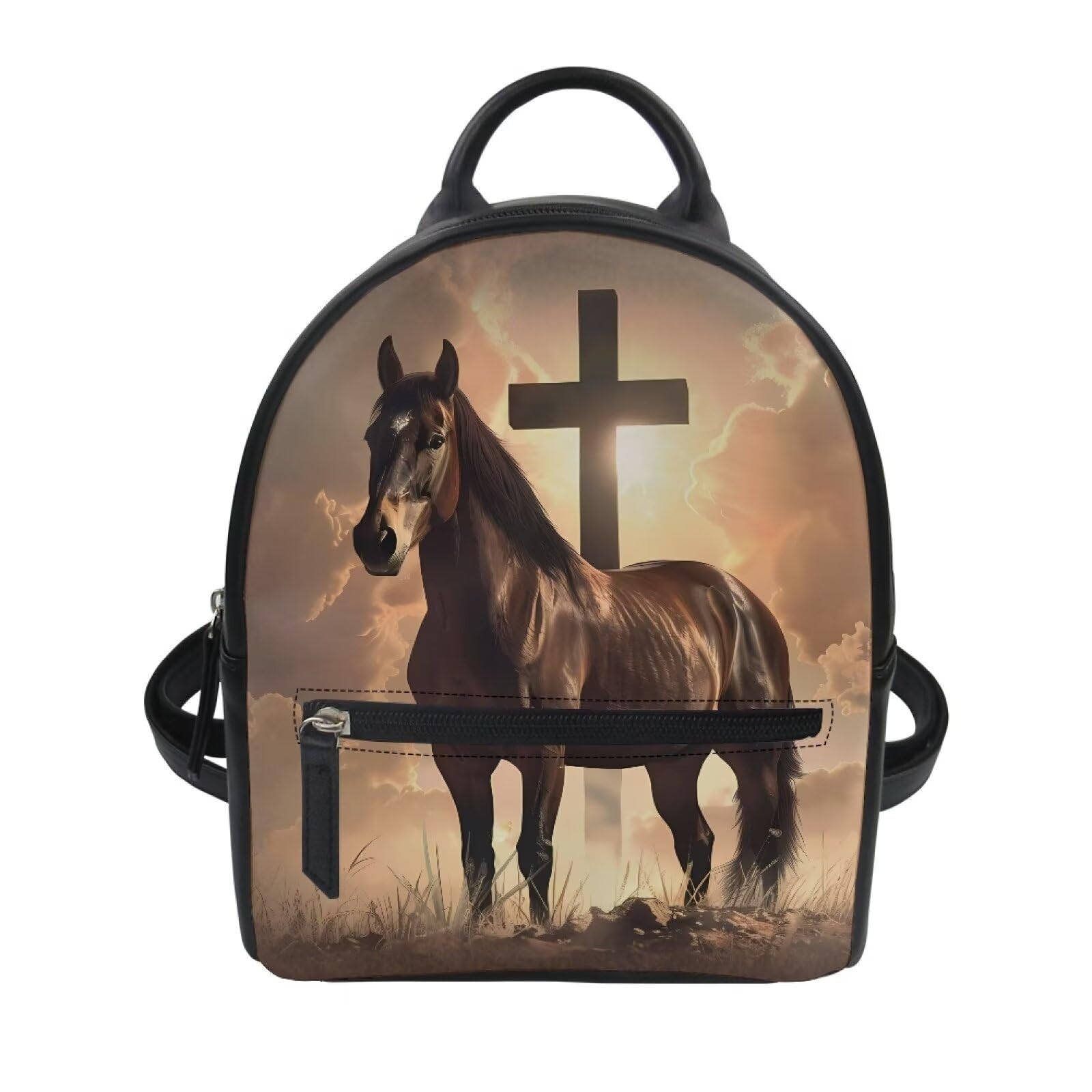 Showudesigns Cross Horse Mini Backpack Purse for Women College School Travel Shoulder Bag Leather Small Backpack Mini Purse Casual Rucksack Portable