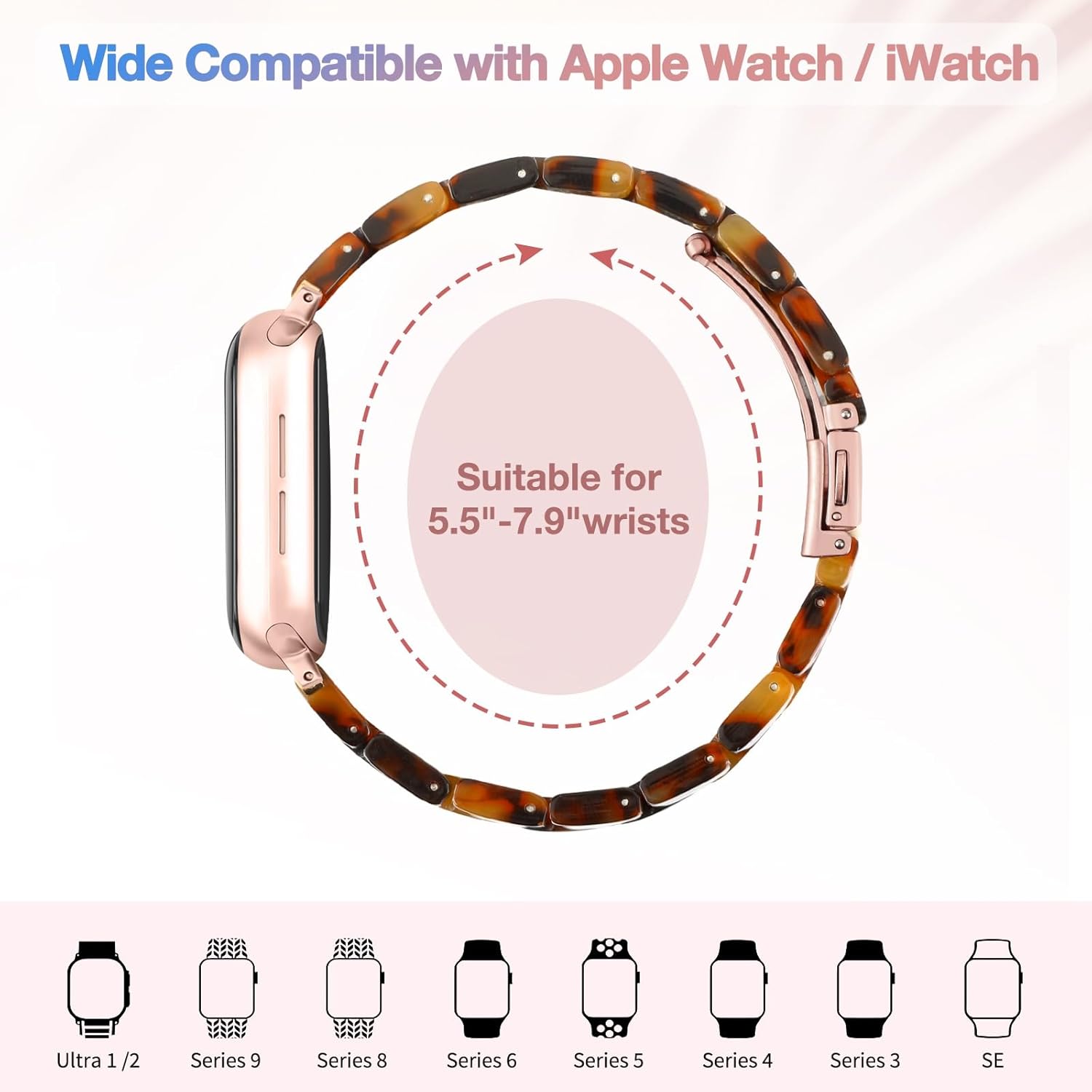Resin Strap Compatible with Apple Watch Bands iWatch Bands Series 10 9 7 6 5 4 3 2 1 Ultra SE Lightweight Apple Watch Strap with Stainless Steel Buckle for Women Men