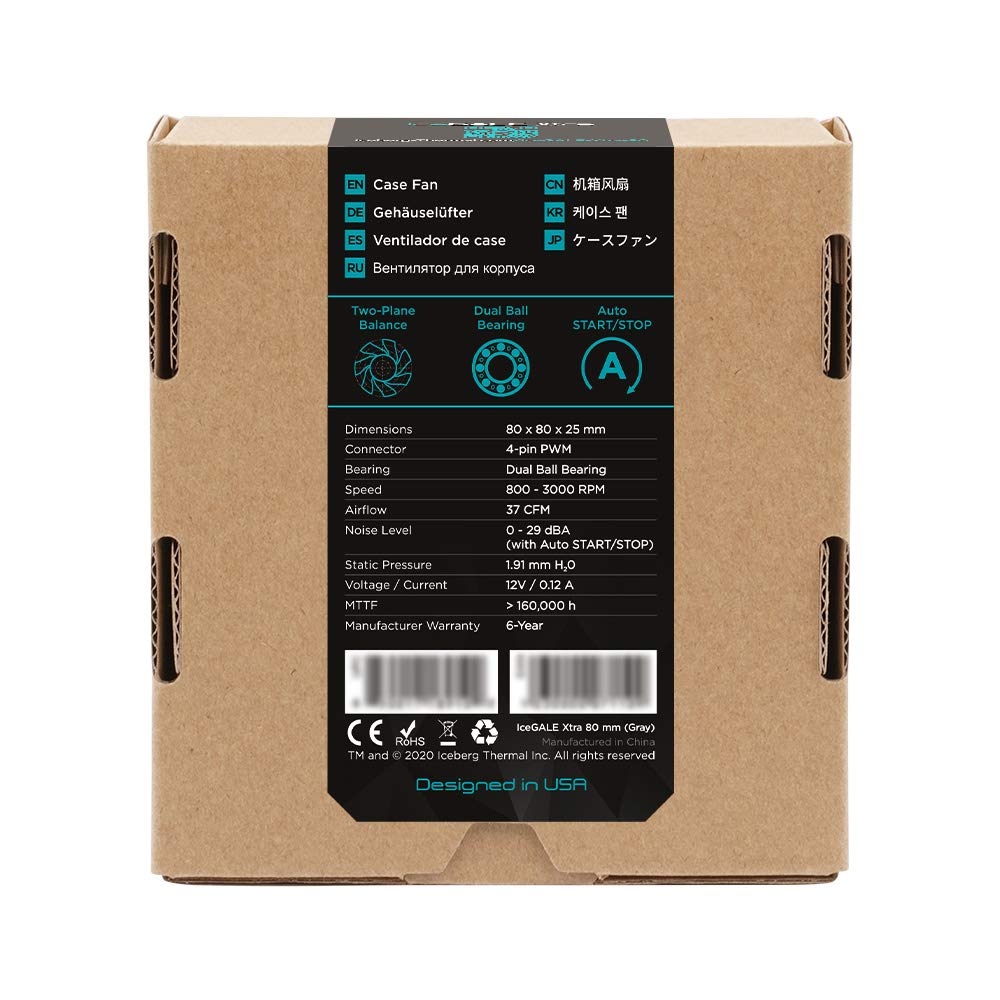 Iceberg Thermal IceGALE Xtra 80 mm - 3000 RPM, 4 Pin, PWM, performances extrêmes, ventilateur PC 80 mm (gris)